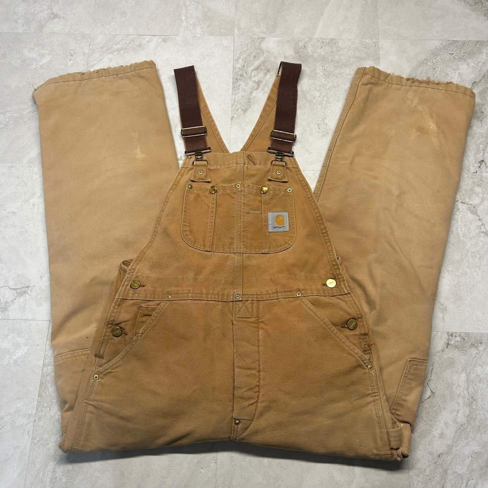 Carhartt Overalls Brown Men 28x27 Vintage 90s Quilt Lined Double Knee R02 BRN